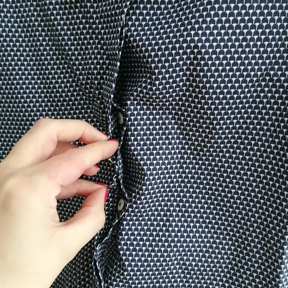 COS Cotton Poplin Ruffle Front Button Blouse Navy White 3/4 Sleeve 34 (XS) - Picture 9 of 16